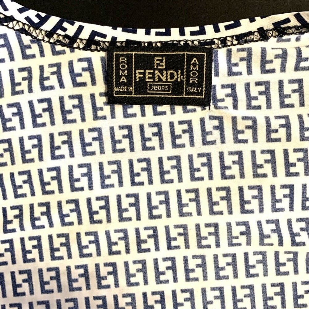 FENDI MONOGRAM SHIRT NAVY/WHITE SIZE S - Picture 7 of 9